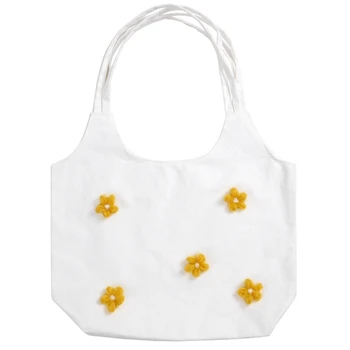 

NEW-Small Fresh 3D Daisies Flowers Canvas Bag Women 2019 Fashion Large Capacity Single Shoulder Bag Student Daily Pack Shoppin