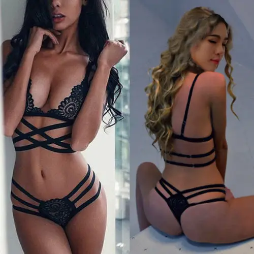 

2018 Women Sexy Lace Underwear Black Babydoll Sleepwear G-string