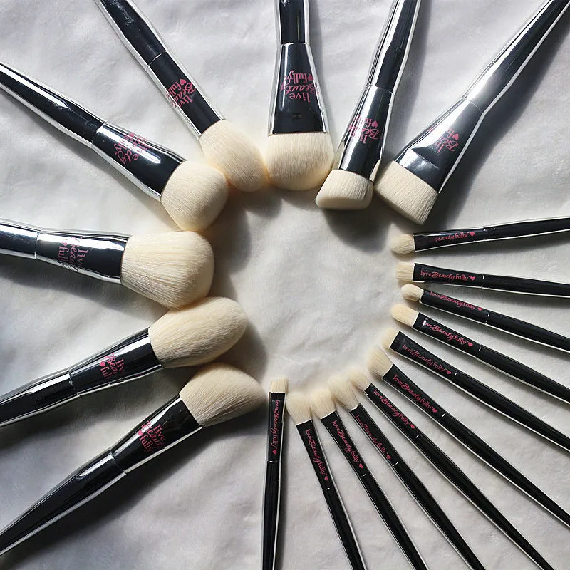 Murah Profesional 19 Pcs Makeup Brush Set LIVE Beauty Sepenuhnya Perak Kuas Kosmetik Kit dengan Tas Wajah Mata Koleksi Makeup