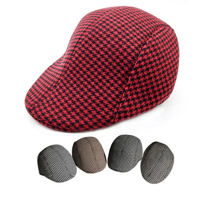 بسيطة Houndstooth و نمط في الهواء الطلق الدافئة حفظ الغولف قبعة سقف مسطح عارضة بلغت ذروتها كاب قبعة لعبة الغولف للرجال والنساء
