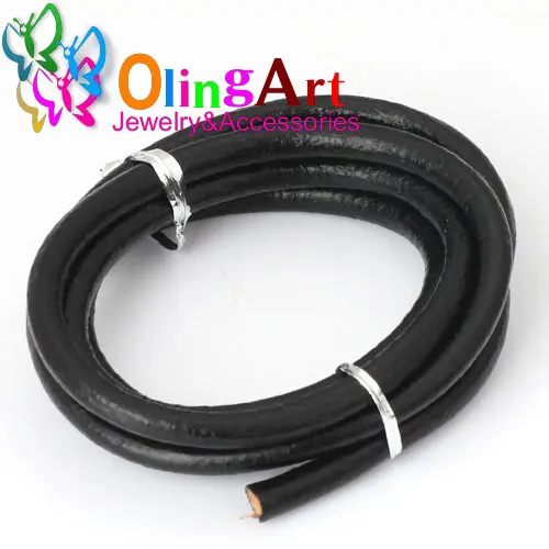 Olingart Dia 1.5/2/3/4/5/6mm Black/Natural/Brown/Glaze Leather Round Cord String Rope For Necklace Bracelet DIY Jewelry Making Black  015