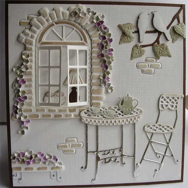 

GJCrafts Window Tea Bottle Table Scene Metal Cutting Dies Scrapbooking Wall Decoration Card Making Album Embossing Craft Die Cut
