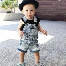Summer Cotton Retro Style Baby Denim Bodysuit Kids Jumpsuit Outfits Clothes Solid Soft Design Boy Rompers Straps Short PantsZ977