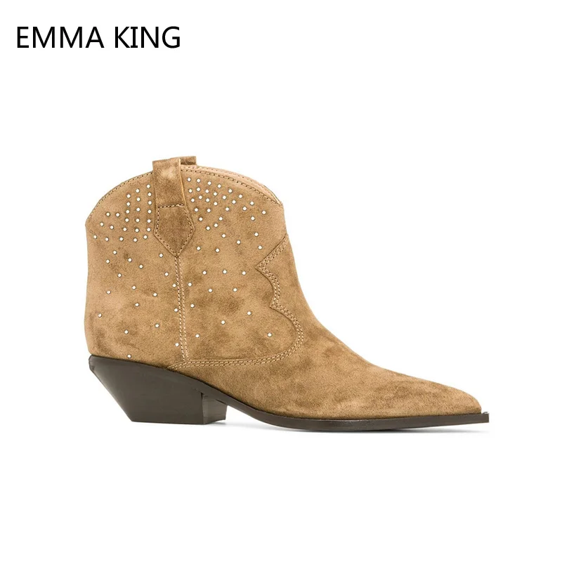 

2019 Fashion Chunky Heels Chelsea Boots Autumn Winter Sewing Crystal Martin Boots Western Slip On cowboy Ankle Boots For Women