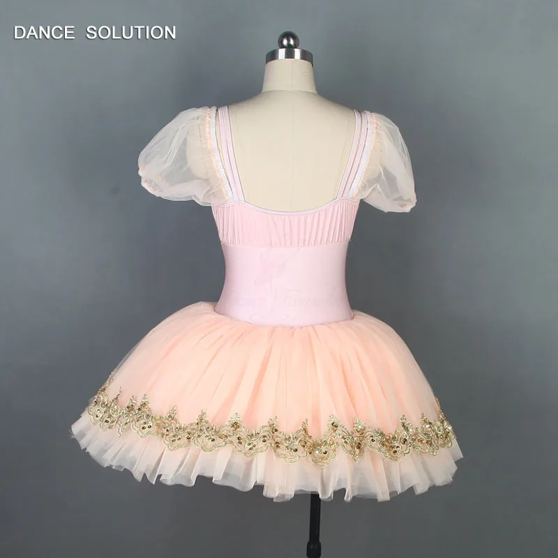 Балетная пачка с пышными рукавами, предпорционный танцевальный костюм для балета, пачка для девочек и женщин персикового цвета, балетные пачки BLL060