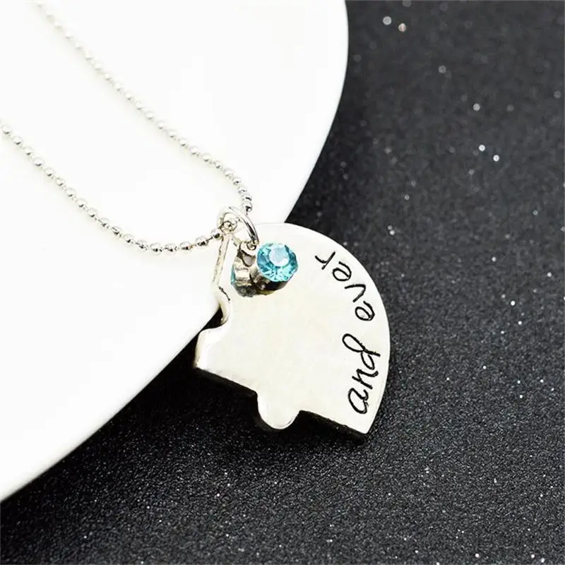 New Popular Jewelry four parts of the puzzle Heart shaped inlay rhinestones pendant Best Friends Forever and ever Necklace - Image 5