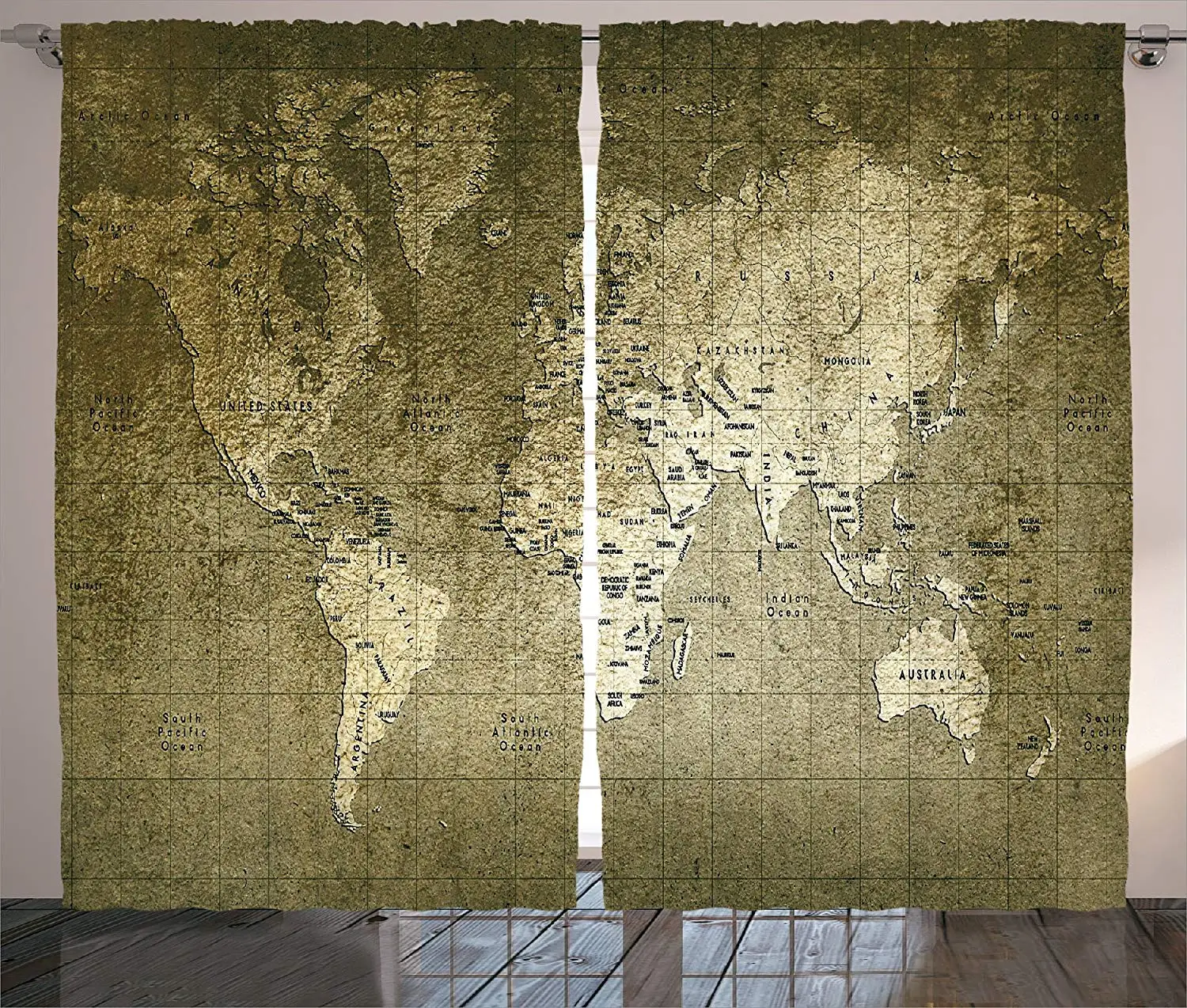 

Antique Curtains Old World Map with Great Texture Nostalgic Ancient Plan Atlas Trace of Life World Living Room Bedroom Decor