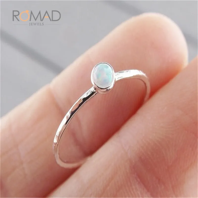 Minimalist Round Opal Rings For Women Silver Color Ring Small Simple Rings For Girl Personality Wedding Bijoux Jewelry anillo Z3