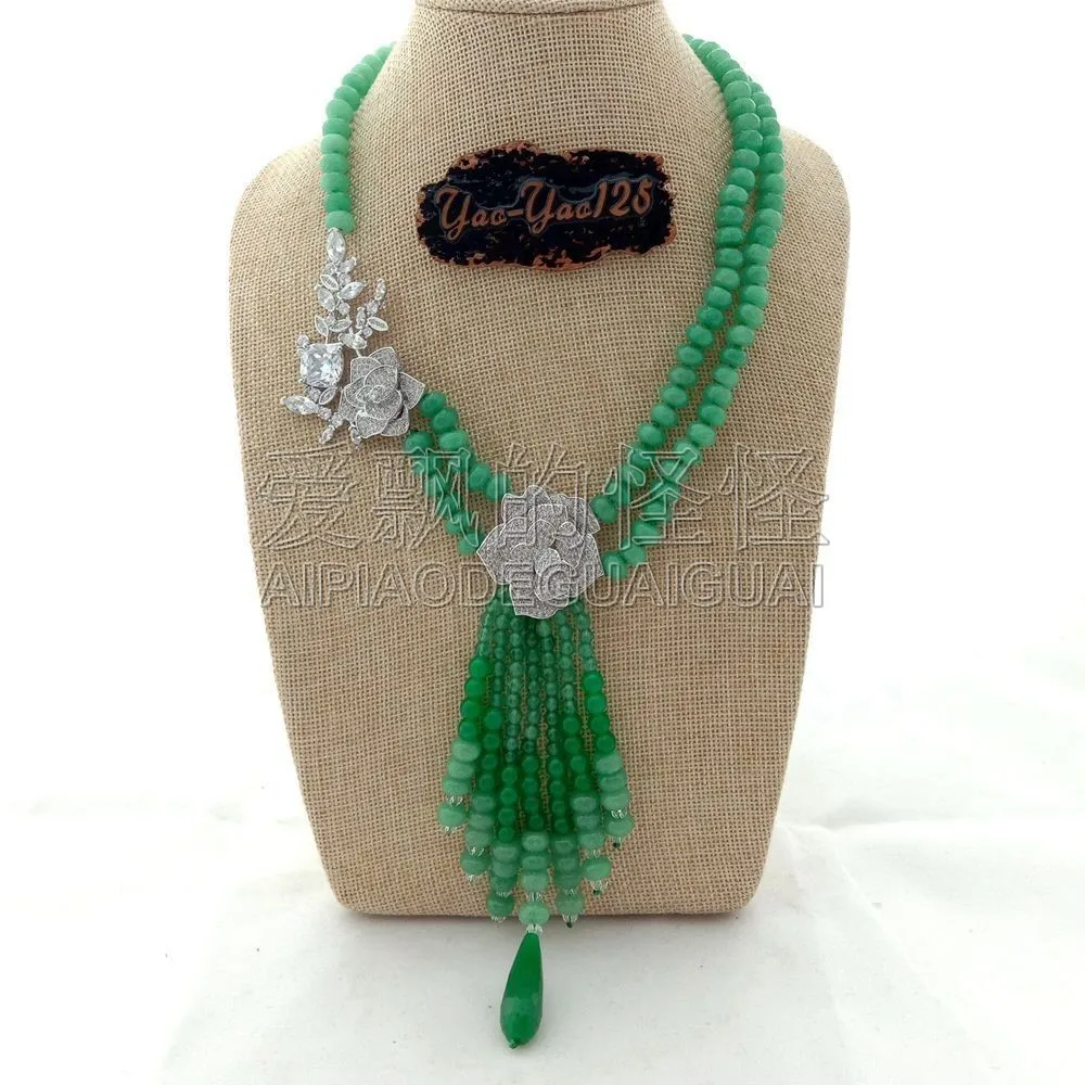 

N011414 18'' Green Aventurine Stone Necklace CZ Pendant
