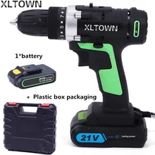 XLTOWN 21v cordless electric drill with a plastic box rechargeable lithium battery electric screwdriver household power tools