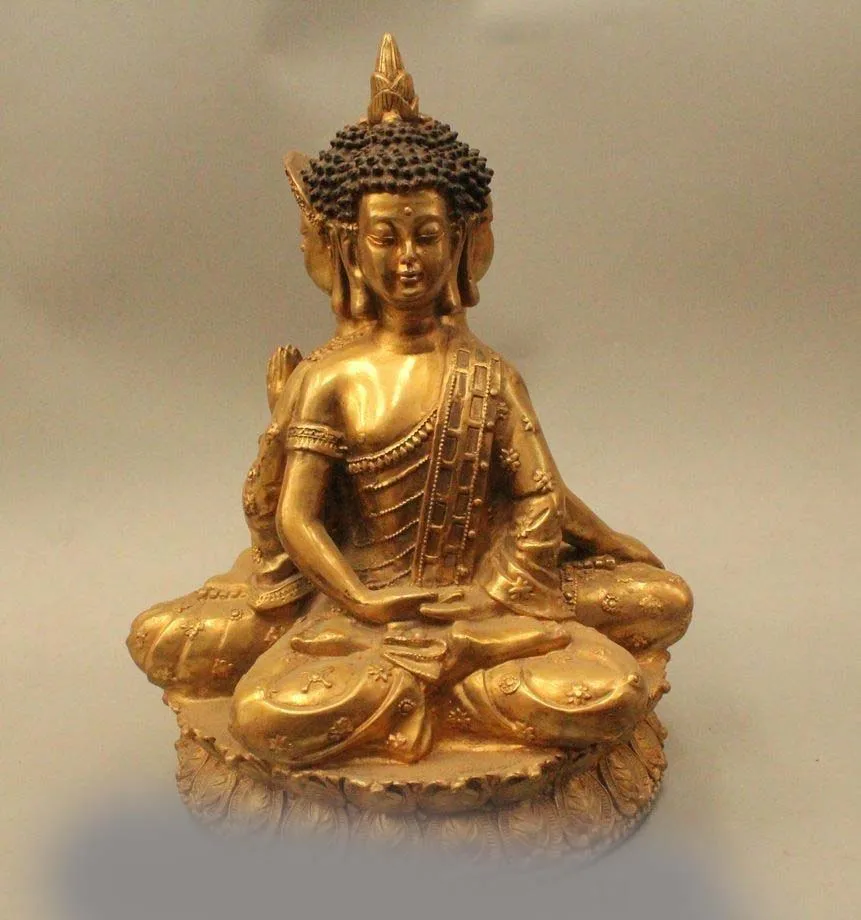 

14"Tibet Tibetan Buddhism Brass Seat Thailand Trihedron Maitreya Buddha Statue DSD66