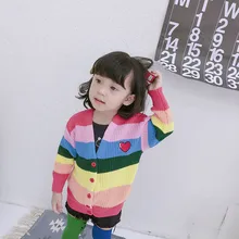 Осенне-зимняя одежда для маленьких девочек; хлопковый Детский кардиган; трикотажная куртка; одежда с радугой; милый свитер