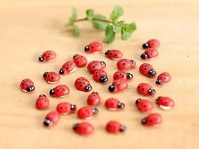 100 Red Miniature Wooden Red Ladybird Ladybug Beetle Fairy Garden Self-Adhesive 