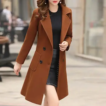 

Elegant Women Jacket Autumn Winter Fashion Overcoat Warm Wool Female Coat Plus size Large Slim Blend Clothes Outerwear