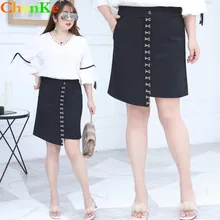 ChenKe женские юбки больших размеров s юбка с металлической пуговицей XL-4XL Черная Женская одежда Высокая талия юбка асимметрия