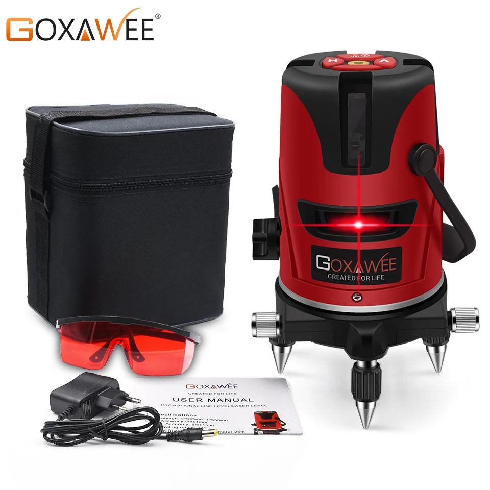 

GOXAWEE 5 Laser Lines 6 Points Laser Level Horizon & Vertical Cross 360 Degree Rotary Self-leveling Construction Measure Tools