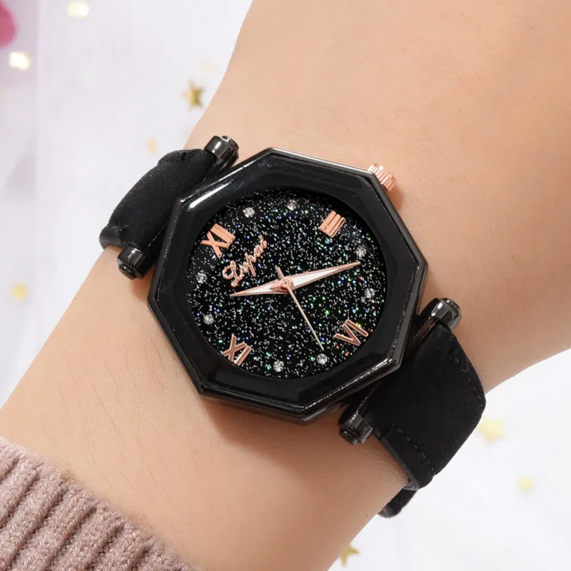 

New Fashion 2019 Brand starry sky diamond Leather Watches Women ladies casual dress quartz wristwatch reloj mujer dropshipping