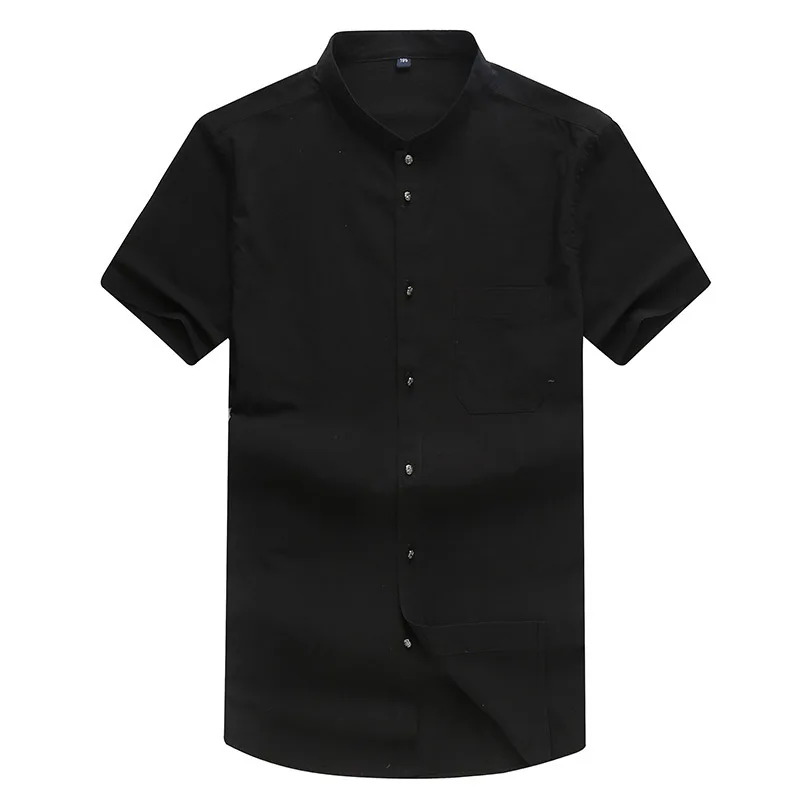 Для мужчин размера плюс льняная рубашка 10XL 8XL Повседневная рубашка с коротким рукавом летние дышащие Для мужчин качество комфортные рубашки свободные мужские рубашки - Цвет: Черный