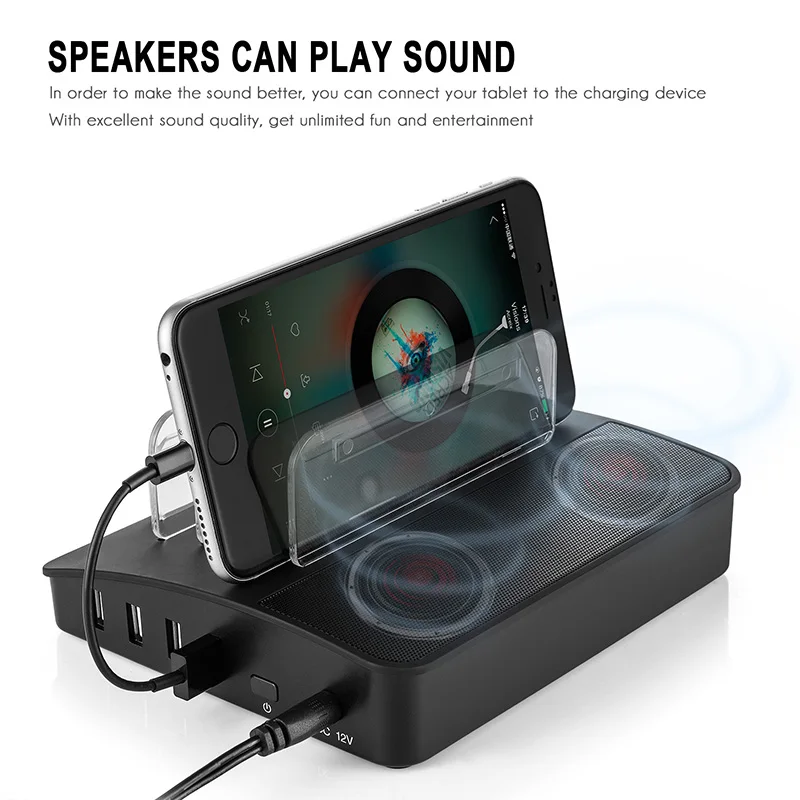 

Multifunctional 4 Ports USB Charger Bluetooth Speaker Charging Station Power Adapter Smart Music Player