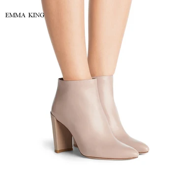 

Classic style ankle boots for women all-match concise square high heels ladies shoes side zipper pointed toe women boots