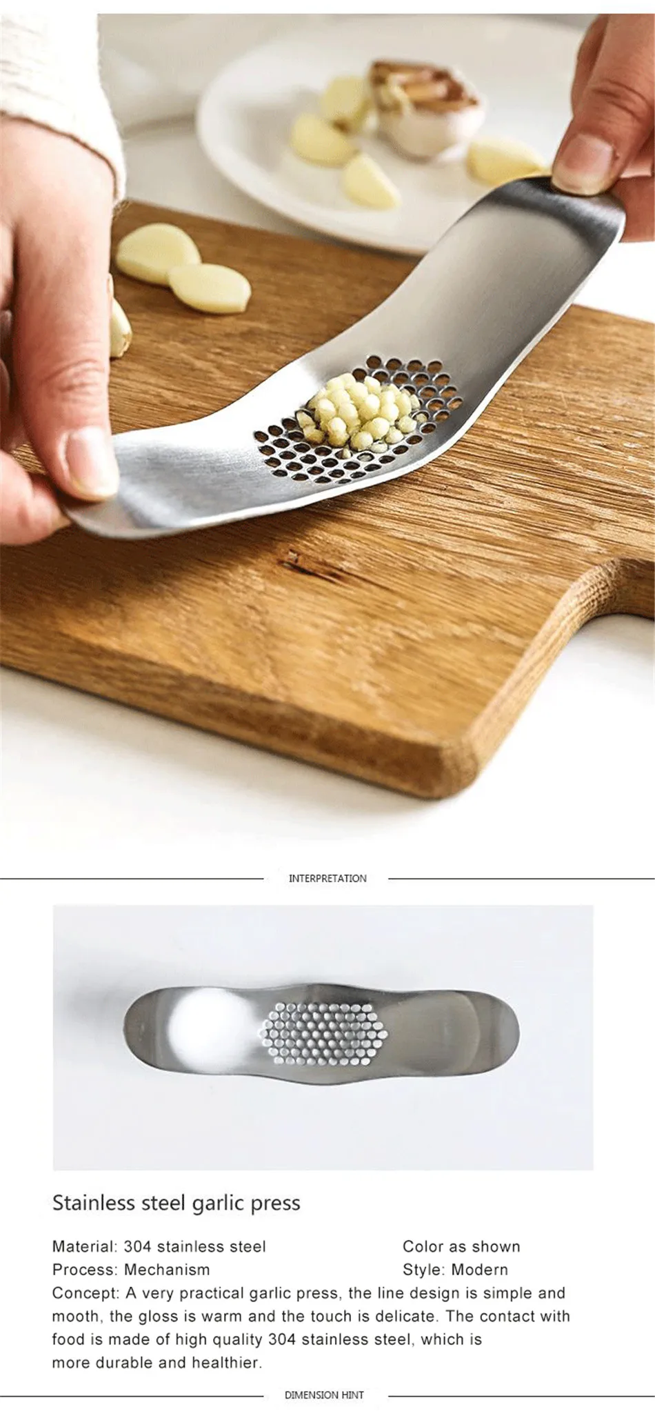 Kitchen Gadgets Stainless Steel Garlic Chopper Mincer Press Multi-function Swinging Garlic Press Cooking Fruit Vegetable Tools (1)
