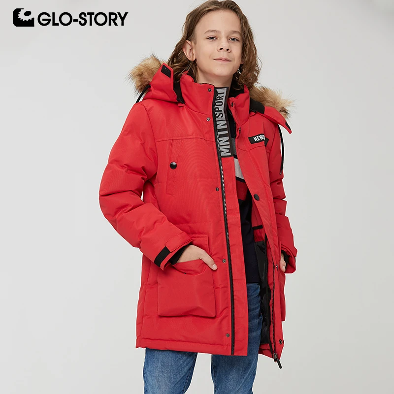 GLO STORY повседневные зимние пальто для мальчиков подростков с меховым капюшоном и