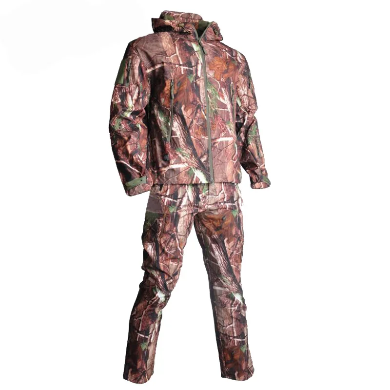 Jacket + Calças Camuflagem ao ar Roupas de Caça Acampamento à Prova Ternos com Capuz Softshell Tático Define Livre Militar Caminhadas Vento Tad Men 23 calças camuflagem ao ar livre roupas de