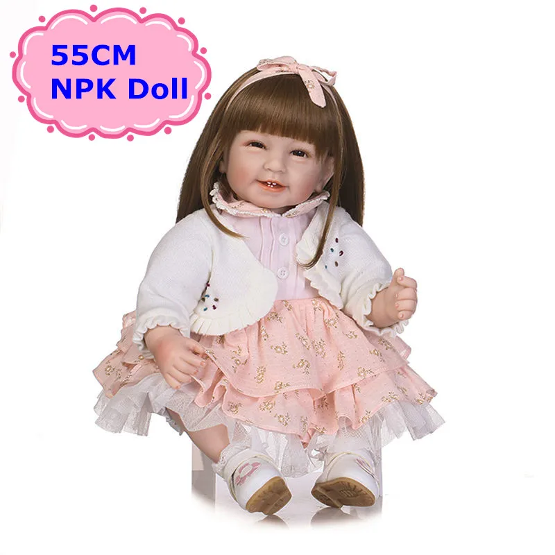 

New Arrival NPK About 55cm Handmade Soft Silicone Bebe Reborn Baby Dolls With Soft Long Hair Wig As Toys for Girls Brinquedos