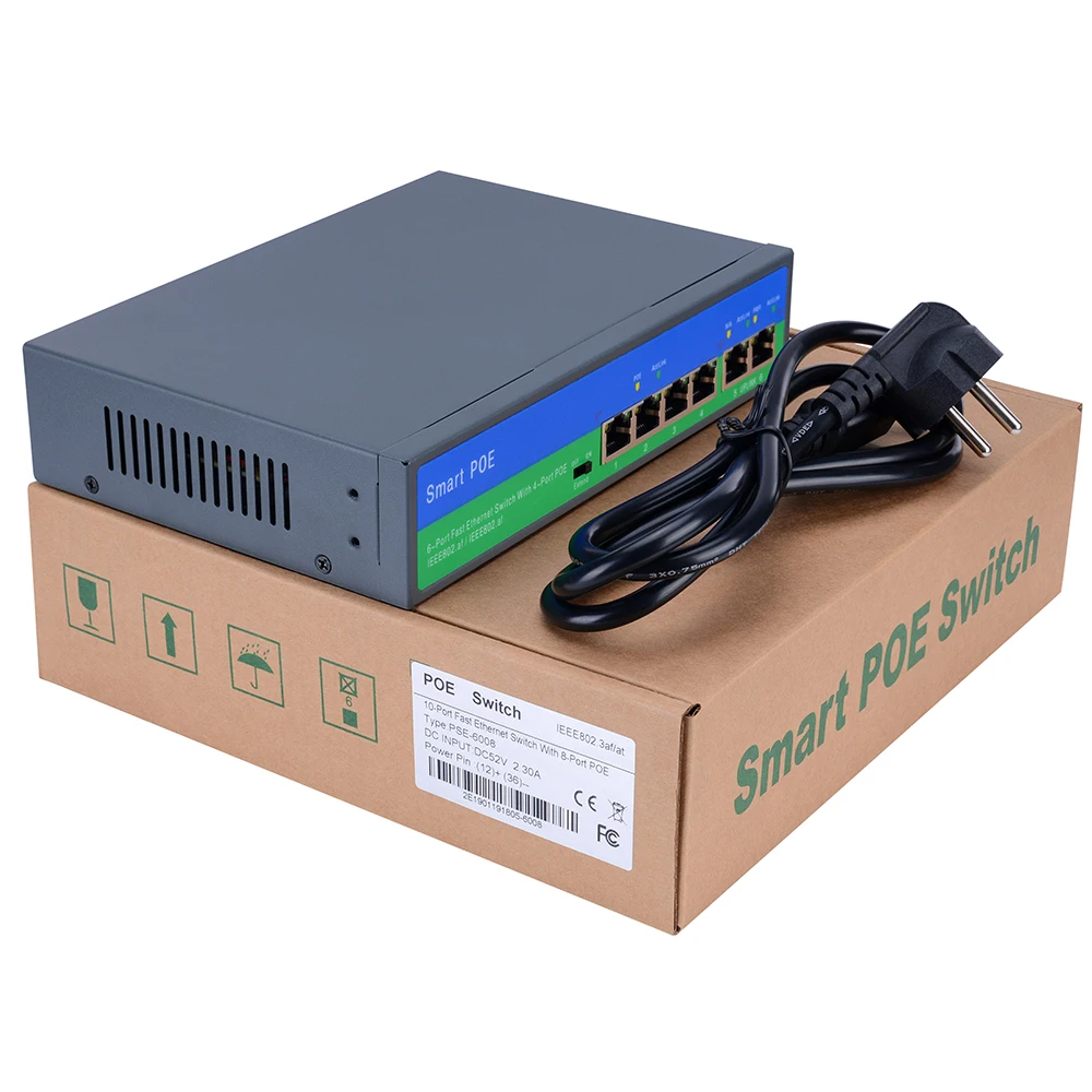 YiiSPO 10/100Mbps POE switch 4+2port standard POE swtich 96W IEEE802.3AT/IEEE802.3AF 48V output for cctv POE ip camera