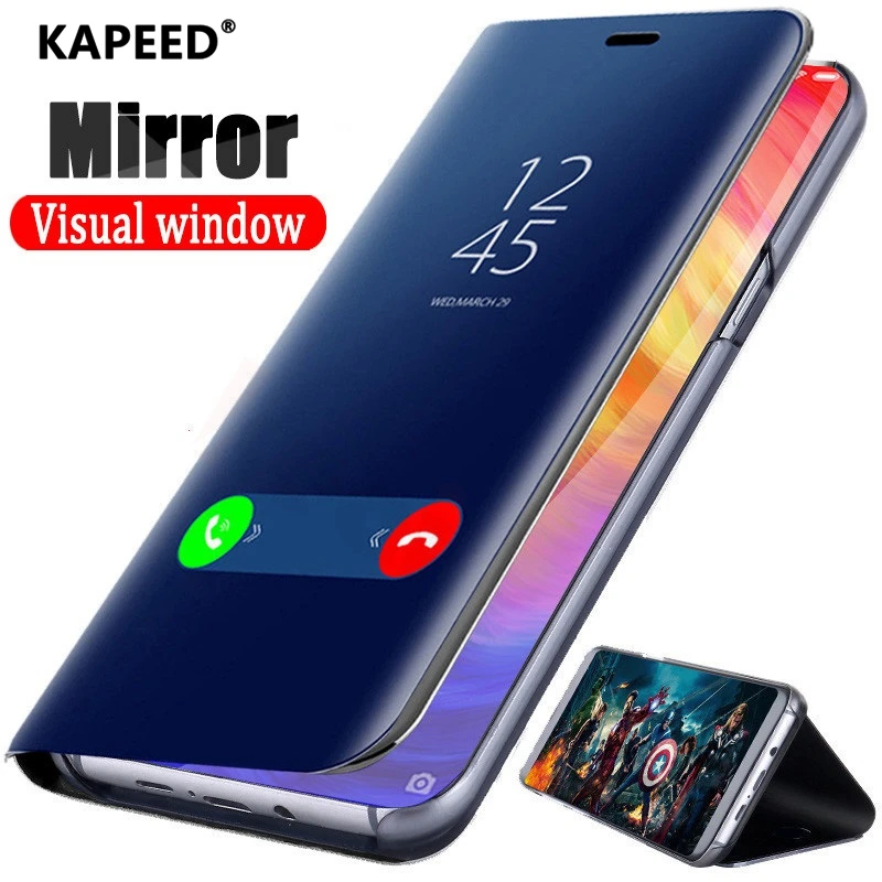 Для Xiaomi Mi 9 SE роскошный флип искусственная кожа прозрачный вид умное зеркало