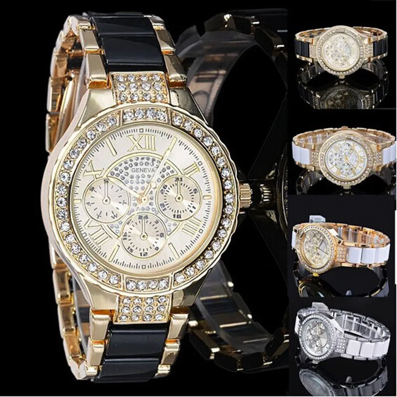 Vintage Luxury Clock Geneva Hour Rhinestone Crystal Women Ladies Diamond Quartz Wrist Watches Precise Time Montre