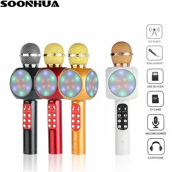 

SOONHUA Professional Wireless Karaoke Microphone Handheld Bluetooth V4.0 Music Player Speaker Singing Recorder LED Light KTV Mic