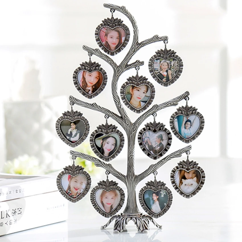 

Free Shipping Photo Tree Antique Tin Photo Frames Tree-Shape Frame Combination Vintage Alloy Photo Frame 12 boxes Heart-shaped