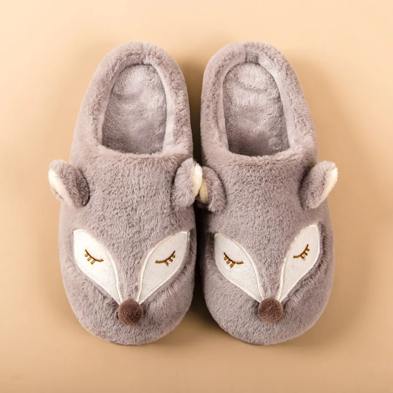 

Cute Fox Indoor Slipper Men's Warm Winter Casual Shoes Plush Cotton Male Home Slipper Flip Flops Pantufa Flat Room Shoes BVT36