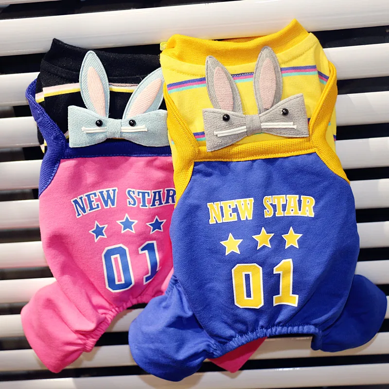 

Pet Shop Striped Bows Dog Jumpsuit Romper Summer Spring Cat Small Animals Clothing For Breeds Poodle Terrer Goods