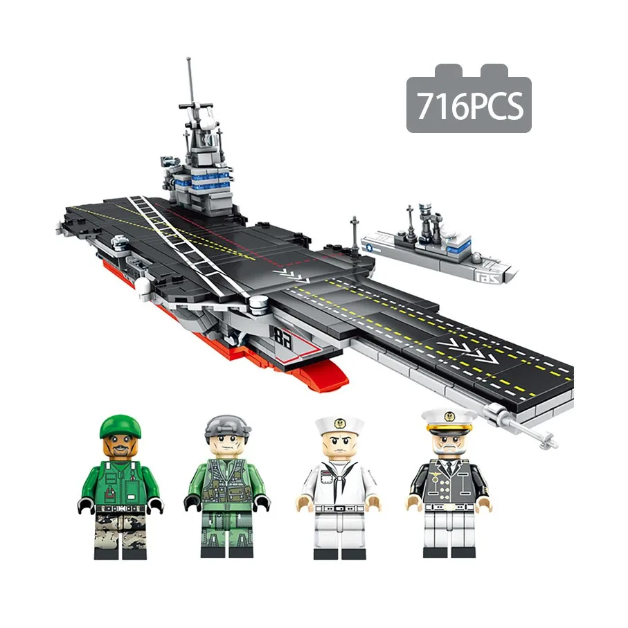 

716pcs 3d Assemble Aircraftcarrier Cruiser Building Blocks Kids Toys Educational Diy Model Bricks Compatible Toys Gifts
