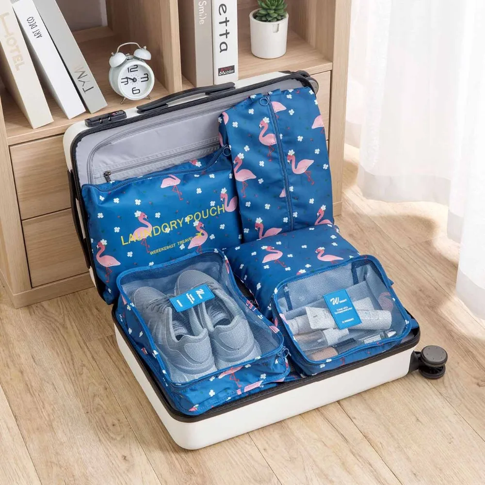 

7pc/set Polyester Packing Cube Large Capacity Double Zipper Waterproof Bag Luggage Clothes Tidy Sorting Pouch Portable Organizer