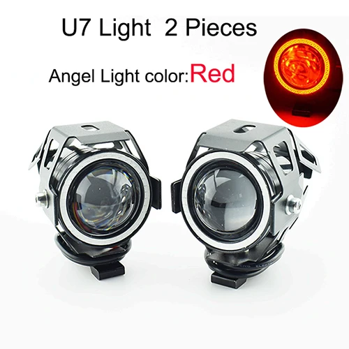 Мотоциклетный головной светильник, 125 лм, Вт, 12 В, верхний ближний свет, вспышка U7, светодиодный, для вождения, мото, противотуманный, точечный, головной светильник, вспомогательная лампа для мотоцикла, DRL - Цвет: red angel 2pcs