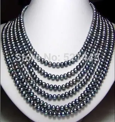 

Wholesale fast Long 130" 6-7mm Black Natural Cultured Pearl Necklace