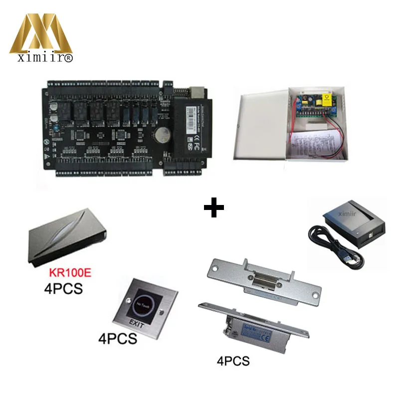 

Free software 4 doors controller C3-400 access control board card reader switch NC strikr lock card register 12V5A power supply