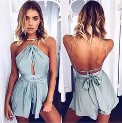 Повседневное майки Playsuit вырезать сексуальные боди Для женщин шорты Boho комбинезон vestido галстук створки Летний Стиль Холтер пляж Resort