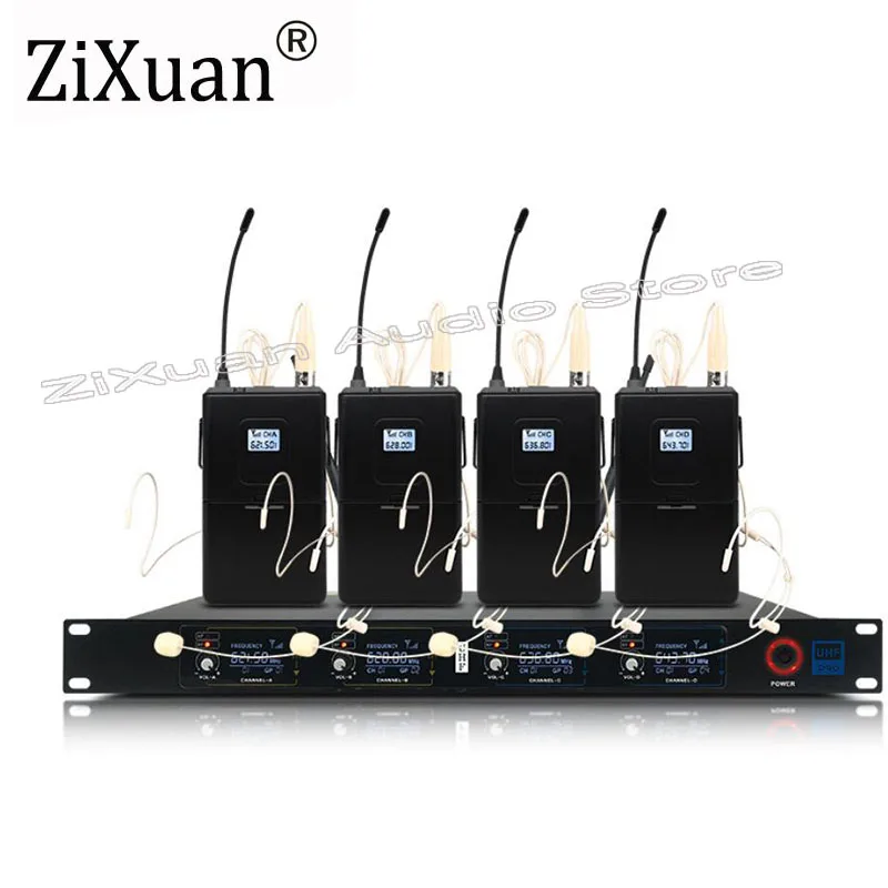 

Professional 4-Channel UHF Wireless Microphone System 4 Headset Microphones with Bodypack Transmitters + 1 Rack-Mount Receiver