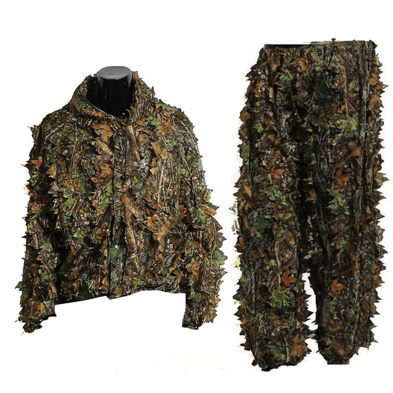 Открытый Лесной Снайпер Ghillie костюм рубашка+ брюки Военная 3D лист Джунгли Охота Одежда страйкбол Пейнтбол Одежда