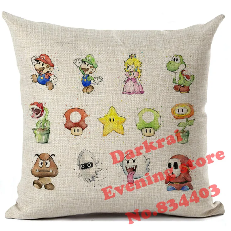 Наволочка для подушки Super Mario из хлопка и льна декоративный чехол диванной с