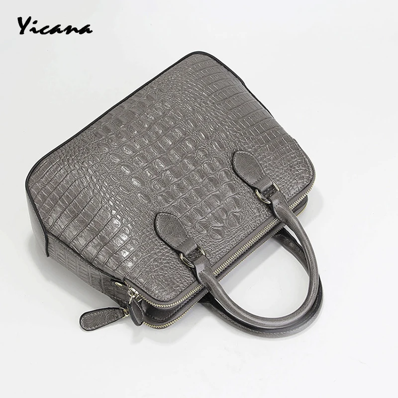 

Yicana 2018 New Style Cow Leather Woman Handbag High Archives Crocodile Wax Oil Cowhide Shoulder Span Shopping bag