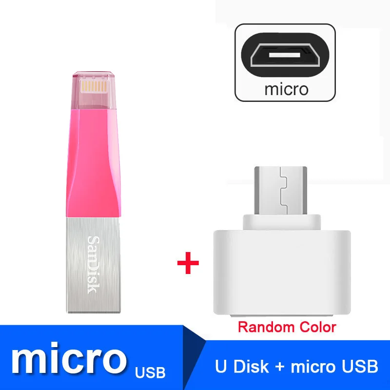 SanDisk USB флэш-накопитель pendrive animado 64 Гб USB 3,0 SDIX40N OTG молния Memory Stick мини-накопитель для iphone ipad и ПК - Цвет: SDIX40N 64G Pink OTG
