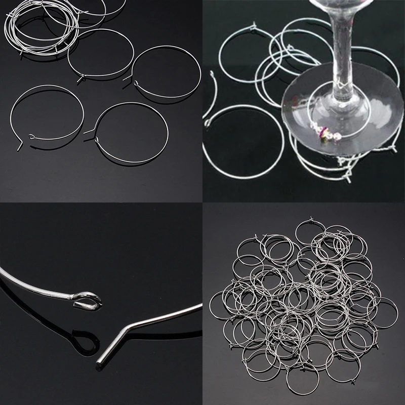 100pcs Wine Glass Charm Rings Silver Earring Hoops Metal Wire Hoops Earrings Drink Markers DIY Party Decoration 20mm~35mm 100pcs Wine Glass Charm Rings Silver Earring Hoops Metal Wire Hoops Earrings Drink Markers DIY Party Decoration 20mm~35mm