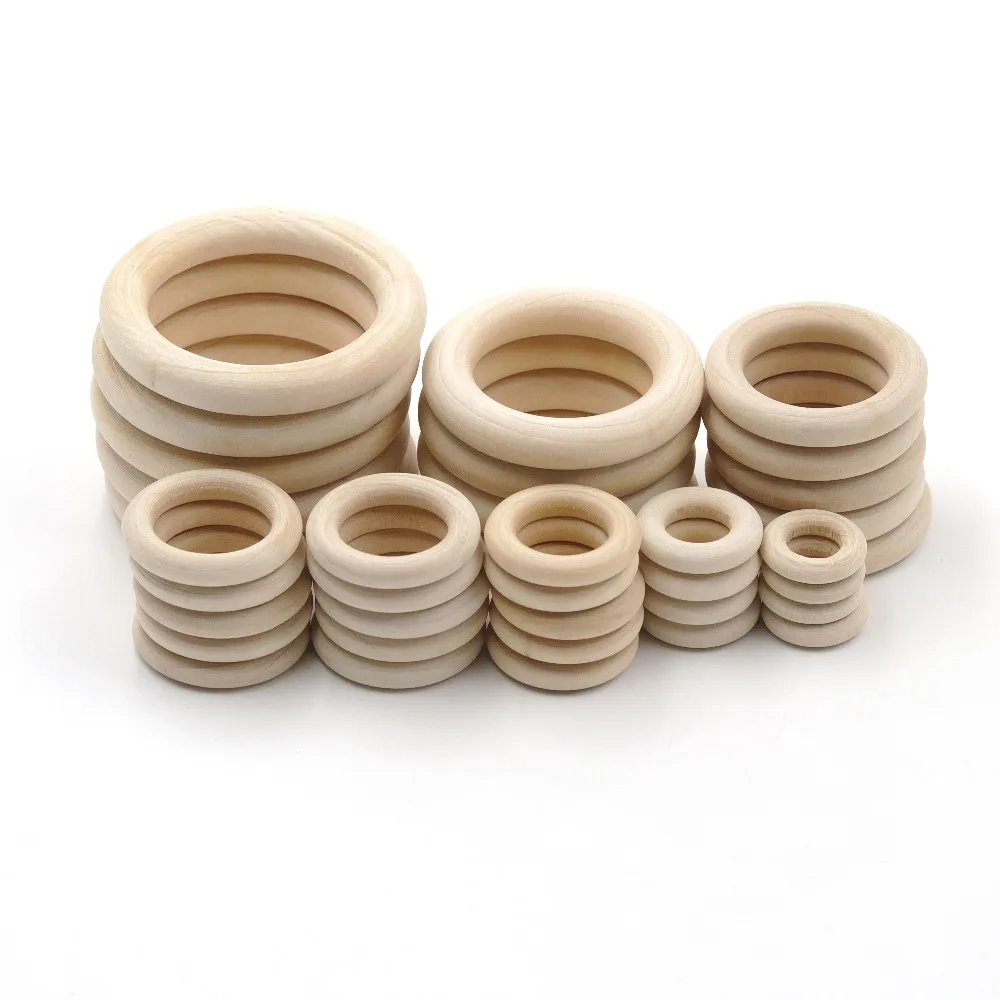 

JOJOCHEW 10 Size Fine Quality Ring Natural Wooden Teething Children DIY Wooden Jewelry Making Crafts 50pcs