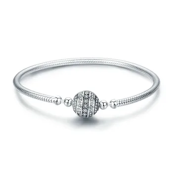 

Authentic 100% 925 Sterling Silver Dazzling Clear CZ Round Clasp Snake Chain Bracelet Sterling Silver Jewelry SCB062