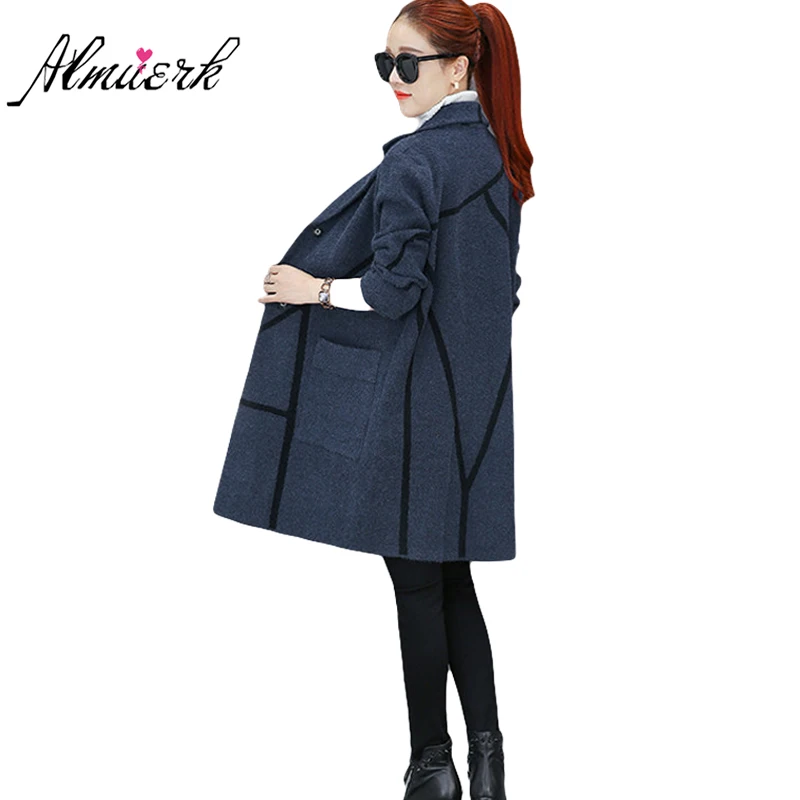 2017 autumn winter women sweater jacket Fashion medium long wool knitted Korean cardigan slim coat yz434 |